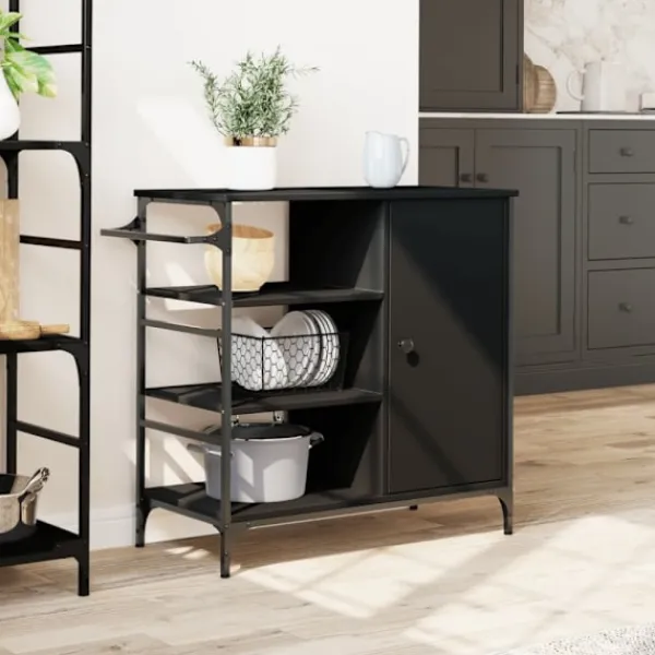 vidaXL Köksö>Köksvagn svart 87,5x38,5x84,5 cm konstruerat trä