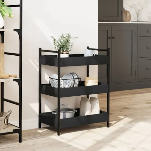 vidaXL Köksö>Köksvagn svart 50x30x70 cm konstruerat trä