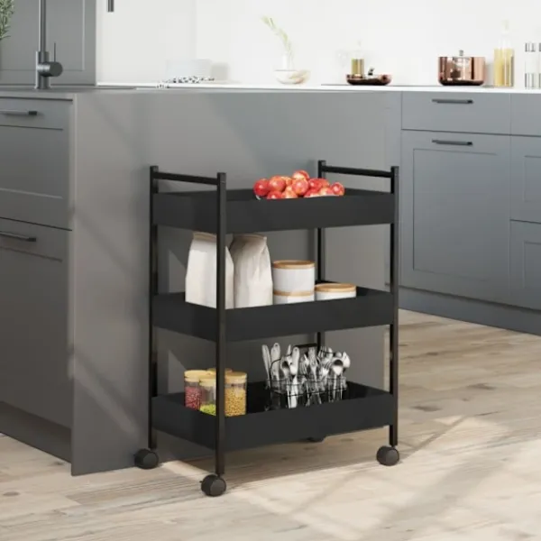 vidaXL Köksö>Köksvagn svart 50x30x70 cm konstruerat trä