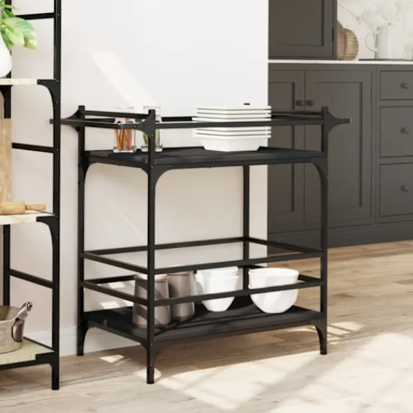 vidaXL Köksö>Köksvagn svart 82x40x78,5 cm konstruerat trä