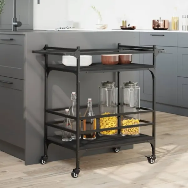 vidaXL Köksö>Köksvagn svart 82x40x78,5 cm konstruerat trä
