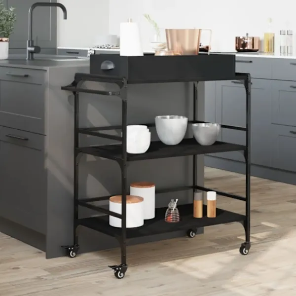 vidaXL Köksö>Köksvagn svart 81,5x41x92,5 cm konstruerat trä