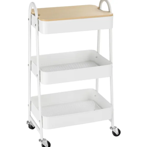 Northio Köksö>Köksvagn 3-Vånings Metallvagn Med Stort Förvaringsutrymme Och Lock, För Kök Och Kontor, Stål, Vit, 45X31X79,4Cm