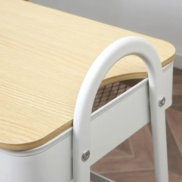 Northio Köksö>Köksvagn 3-Vånings Metallvagn Med Stort Förvaringsutrymme Och Lock, För Kök Och Kontor, Stål, Vit, 45X31X79,4Cm
