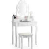 Northix Sminkbord>Klassiskt sminkbordsset med pall LED-lampor kosmetikabord 75 x 40 x 146 cm vit