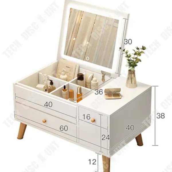 TECH DISCOUNT Sminkbord>Kommod - TD® - Modern sminkspegel - Spegel inkluderad - Praktisk förvaring - Minimalistisk stil