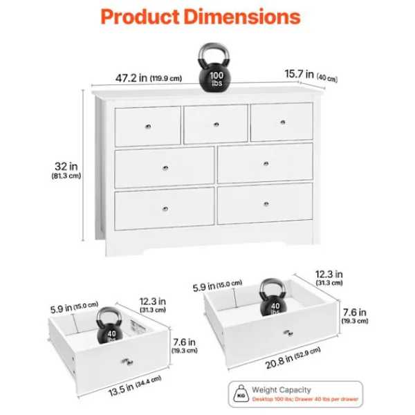 DUOKU Byråer>Kommode - - 7 Lådor - Trä med Glidbana - Minimalistisk Design - Stötsäker