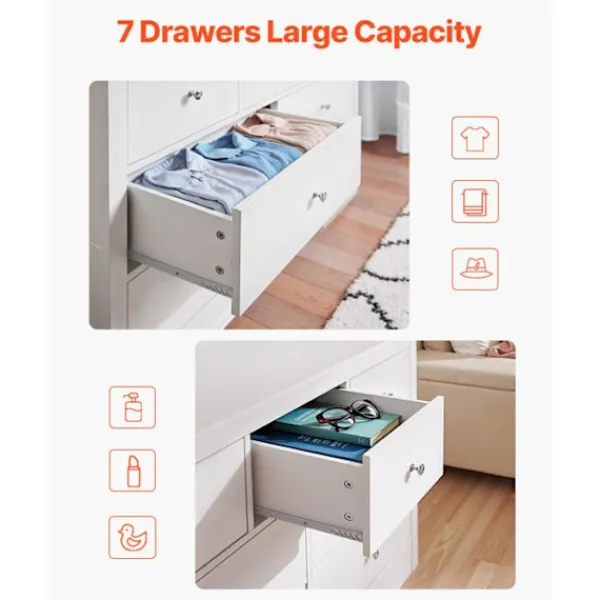 DUOKU Byråer>Kommode - - 7 Lådor - Trä med Glidbana - Minimalistisk Design - Stötsäker