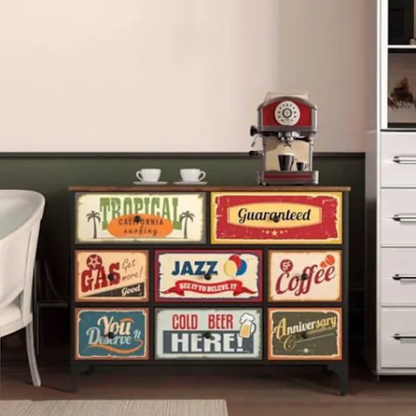 AKTIVE Byråer>Kommodesk - AKTIV - Vintage - 8 Lådor - 103x30x77 cm - Svart Metall