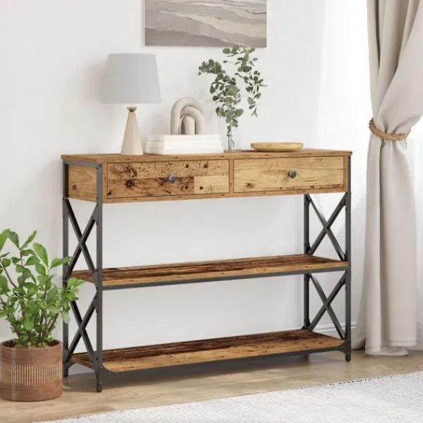 vidaXL Småbord>Konsol Bord med låda med hylla Gammalt trä 100 x 28 x 75 cm