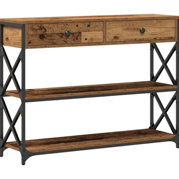 vidaXL Småbord>Konsol Bord med låda med hylla Gammalt trä 100 x 28 x 75 cm