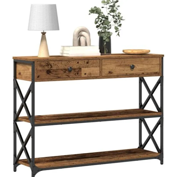 vidaXL Småbord>Konsol Bord med låda med hylla Gammalt trä 100 x 28 x 75 cm