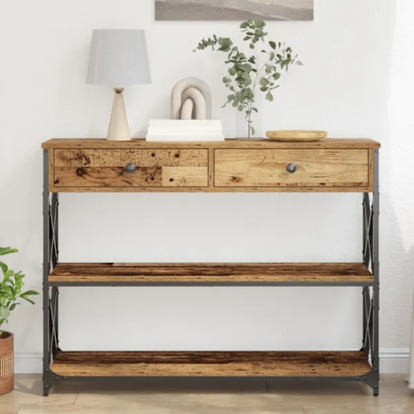 vidaXL Småbord>Konsol Bord med låda med hylla Gammalt trä 100 x 28 x 75 cm