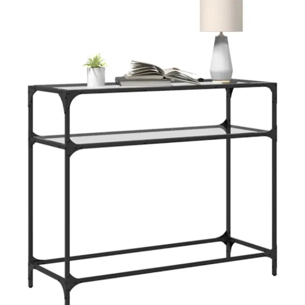 vidaXL Småbord>Konsolbord med transparent glasskiva 98x35x81 cm stål