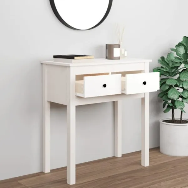vidaXL Småbord>Konsolbord vit 70x35x75 cm massiv furu