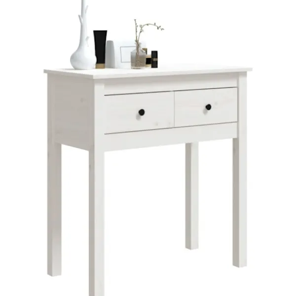 vidaXL Småbord>Konsolbord vit 70x35x75 cm massiv furu