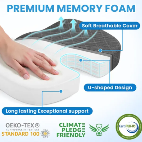 Kontorsmöbler>Kontorsstol Kudde Extra Stor Memory Foam Sittdyna, Ergonomisk Sittdyna för att Lindra Ischias och Smärta Orsakad av Långvarigt Sittande Svart