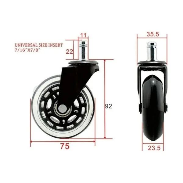 Kontorsmöbler>Kontorsstolsrullar 5 st, 11x22 mm Swivelhjul för Stolar, 360° Tyst Rullning, Slitstark, Repskydd, Kontorsstolsrulle