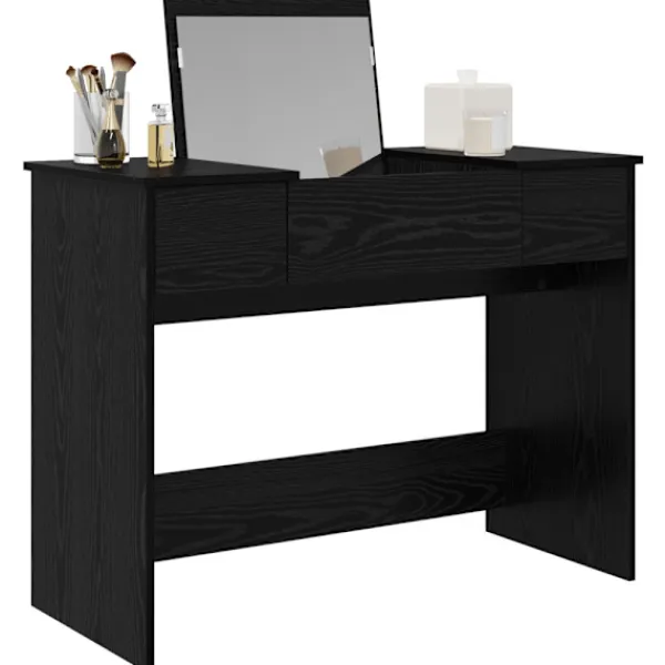 vidaXL Sminkbord>Kosmetiktabell med låda med lagring Svart Ek 100 x 45 x 76 cm