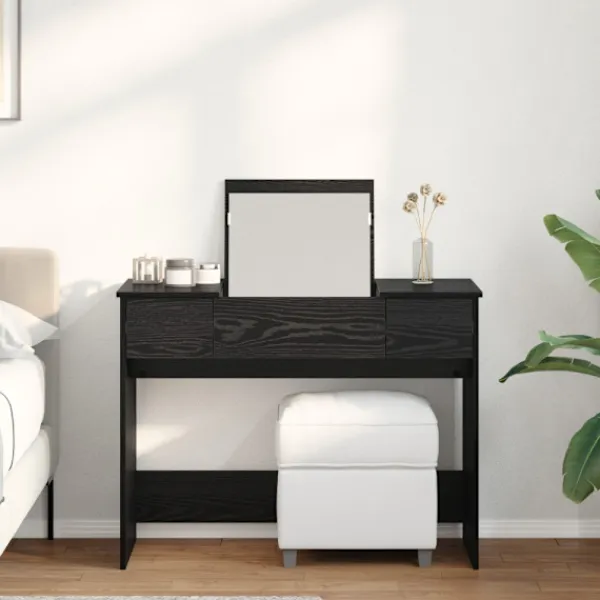 vidaXL Sminkbord>Kosmetiktabell med låda med lagring Svart Ek 100 x 45 x 76 cm