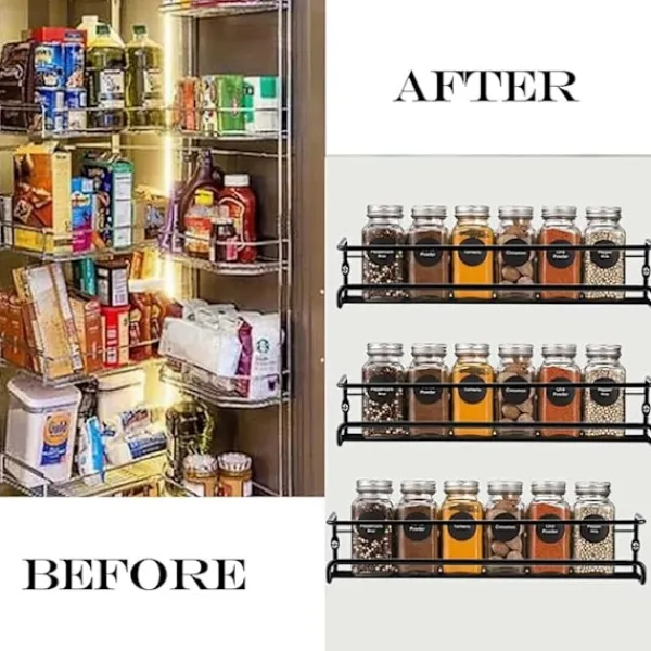 Hyllor>kryddhylla vägg av metall, 6 kryddorganisatör utan borrning, hängande med självhäftande tejp för kök, skåp, skåpdörr, skafferidörr