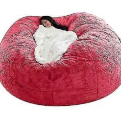 Sittpuffar>Lat soffa Sittpuff Konstgjord päls Sittpuff Bönpåse Soffa (135cm*65cm Ljusröd)