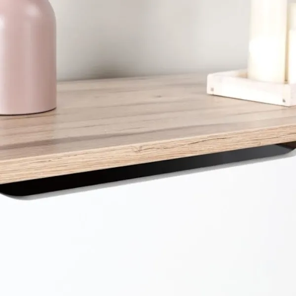 Byråer>6-lådors byrå - I spånskiva - Ek och vit dekor - Modern - L 154 x D 42 x H 86 cm