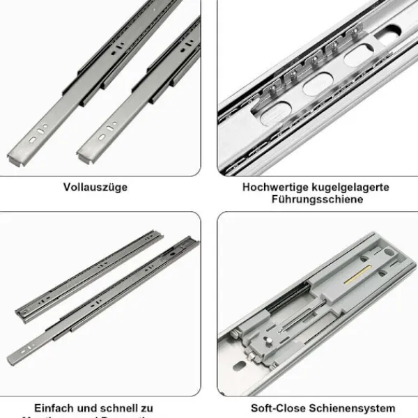 Skåp>Lådskenor med automatisk retur, fullt utdrag, 45mm, 450mm, 2 st