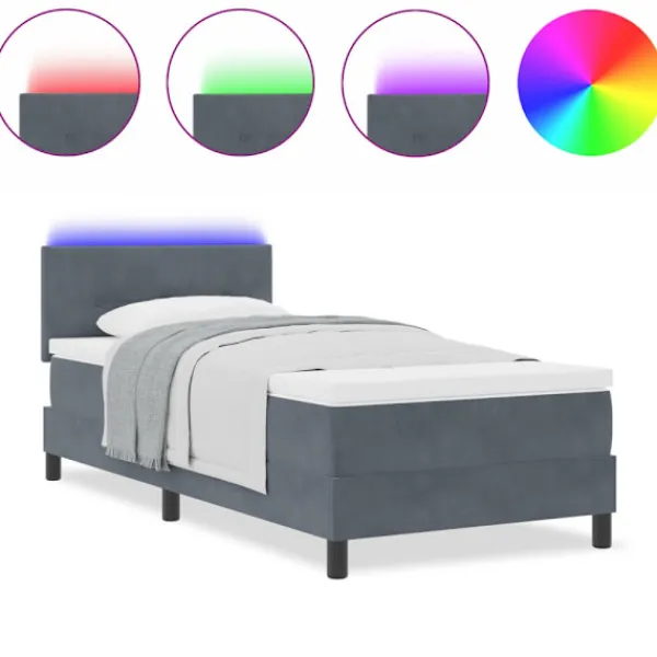 vidaXL Sängar>LED Box Säng med madrass Mörkgrå 90 x 190 cm Sammet