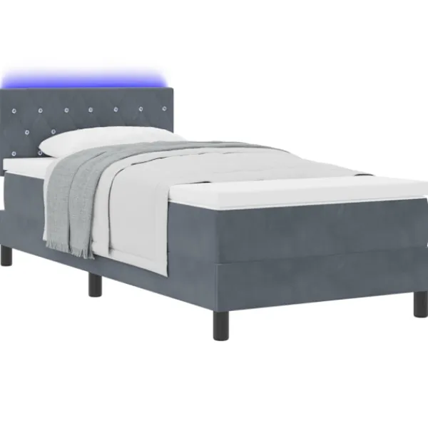 vidaXL Sängar>LED Box Säng med madrass Mörkgrå 90 x 200 cm Sammet