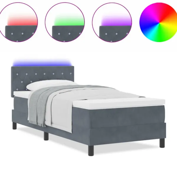 vidaXL Sängar>LED Box Säng med madrass Mörkgrå 90 x 200 cm Sammet