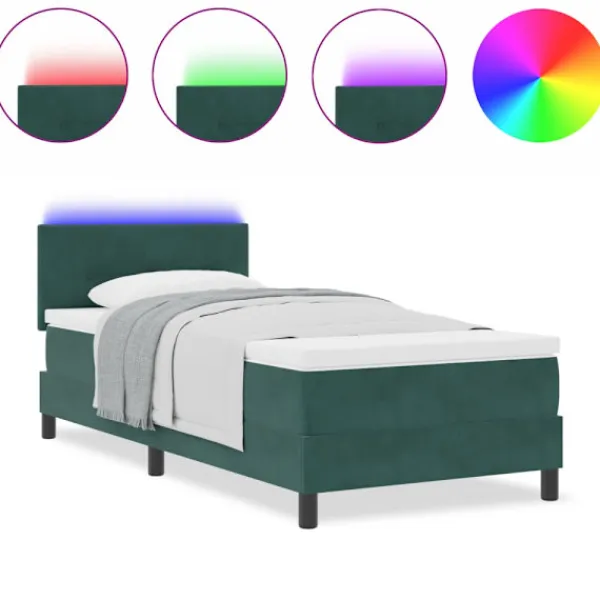 vidaXL Sängar>LED Box Säng med madrass Mörkgrön 90 x 200 cm Sammet