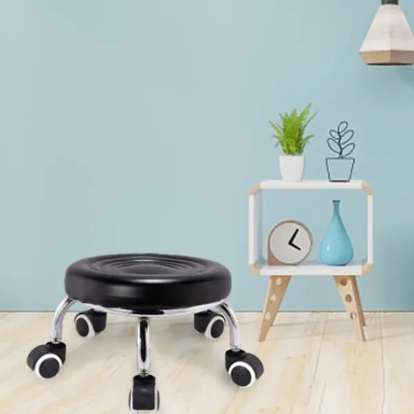 Pallar>Låg Rullande Pall med Hjul PU Läder Bekväm för Barberarsalong Garage Stil