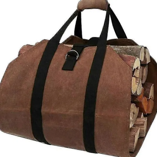 Kistor & Koffertar>Loggbärare Vedbärväska med handtag Slitstark vaxad canvas Loggbärare Stor vedväska Inomhus Camping Loggbärare 99 x 41 cm Kaffe (ls)