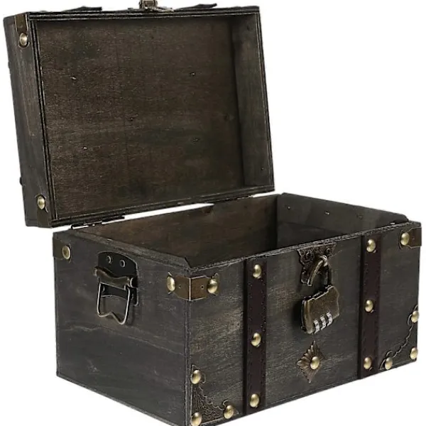 Kistor & Koffertar>Låsbar Förvaringslåda Piratskattkista Med Lås Stor Kapacitet Trälåda Kompatibel med Organisera Smycken 1-pack 22.00X15.00X13.50CM