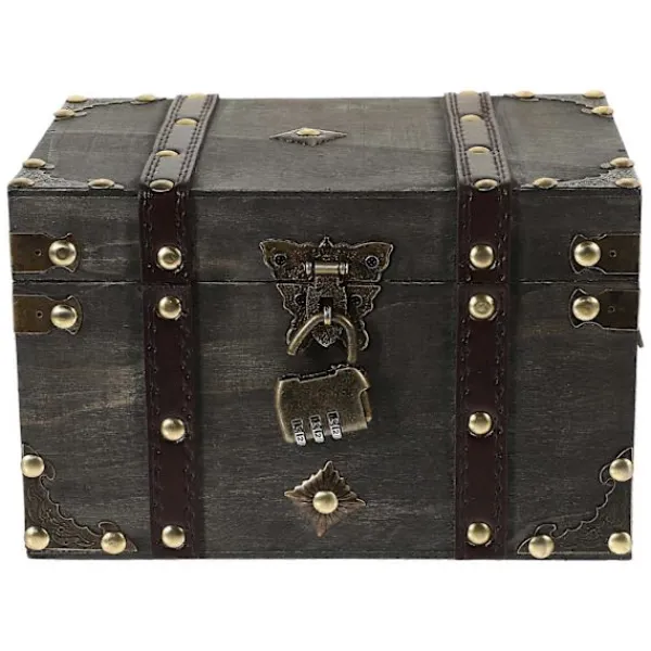 Kistor & Koffertar>Låsbar Förvaringslåda Piratskattkista Med Lås Stor Kapacitet Trälåda Kompatibel med Organisera Smycken 1-pack 22.00X15.00X13.50CM