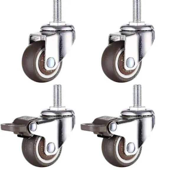 Balkongmöbler>M10 Vridbara Hjul Med Broms, Tunga Gummisvänghjul, Arbetsbord, Möbelhjul, Gängdiameter: 10mm, Längd 25mm, 2 Med Bromsar + 2
