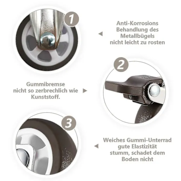 Balkongmöbler>M10 Vridbara Hjul Med Broms, Tunga Gummisvänghjul, Arbetsbord, Möbelhjul, Gängdiameter: 10mm, Längd 25mm, 2 Med Bromsar + 2