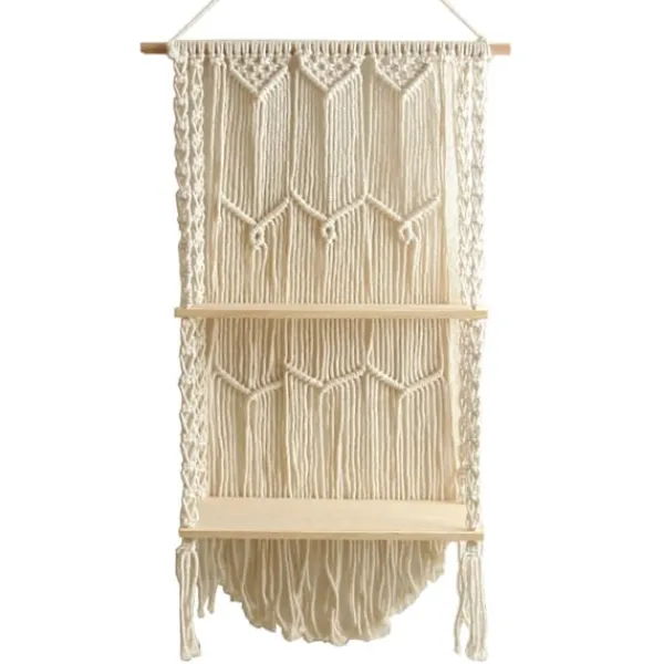 Hyllor>Makramé Väggmonterad Hylla Boho Trä Flytande Hyllor Makramé Tapestry Rack