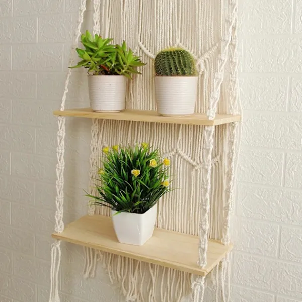 Hyllor>Makramé Väggmonterad Hylla Boho Trä Flytande Hyllor Makramé Tapestry Rack