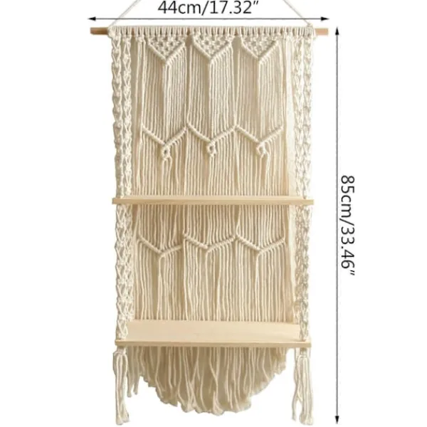 Hyllor>Makramé Väggmonterad Hylla Boho Trä Flytande Hyllor Makramé Tapestry Rack