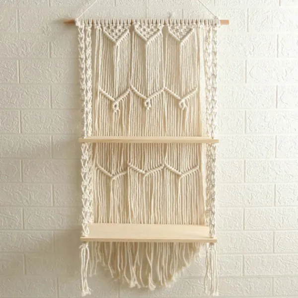 Hyllor>Makramé Väggmonterad Hylla Boho Trä Flytande Hyllor Makramé Tapestry Rack