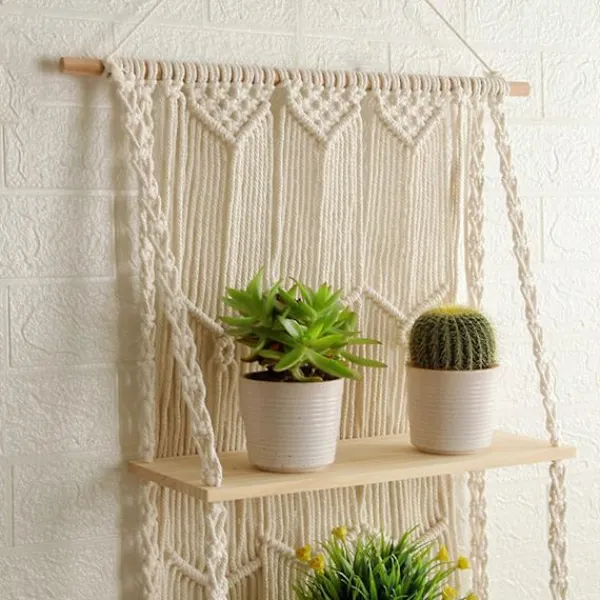 Hyllor>Makramé Väggmonterad Hylla Boho Trä Flytande Hyllor Makramé Tapestry Rack