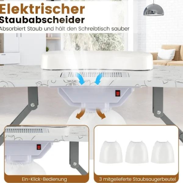 B2X Sminkbord>Manikyrbord hopfällbart nagelbord med elektrisk dammsamlare manikyrbord marmor ser vit ut