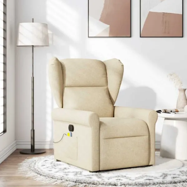 vidaXL Fåtöljer>Massagefåtölj gräddvit tyg