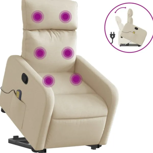 vidaXL Fåtöljer>Massagefåtölj med uppresningshjälp gräddvit tyg