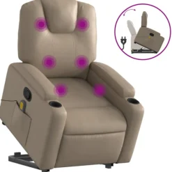 vidaXL Fåtöljer>Massagefåtölj med uppresningshjälp cappuccino konstläder