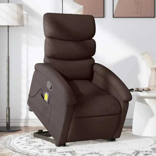 vidaXL Fåtöljer>Massagefåtölj med uppresningshjälp mörkbrun tyg