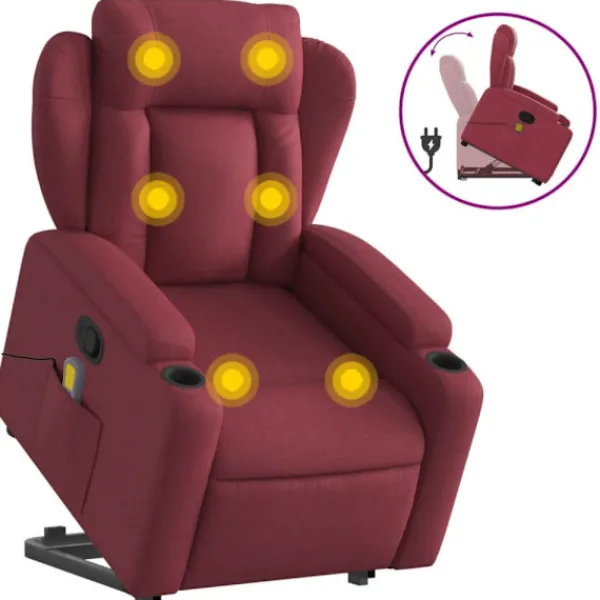 vidaXL Fåtöljer>Massagefåtölj med uppresningshjälp vinröd tyg