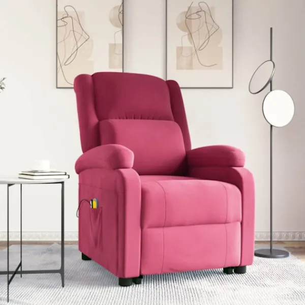 vidaXL Fåtöljer>Massagefåtölj med uppresningshjälp vinröd sammet